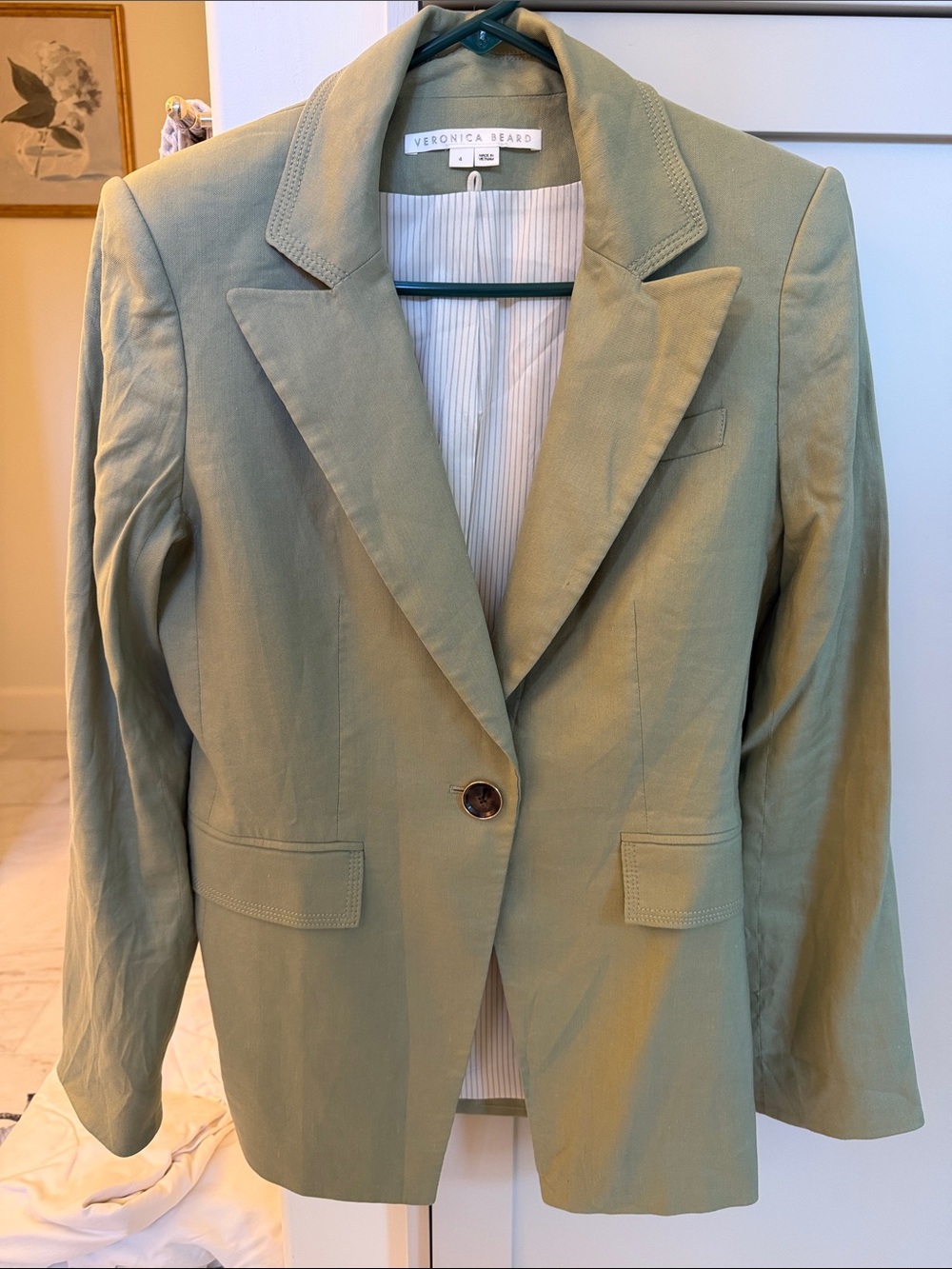 Veronica Beard Light Sage Single-Button Tailored Blazer